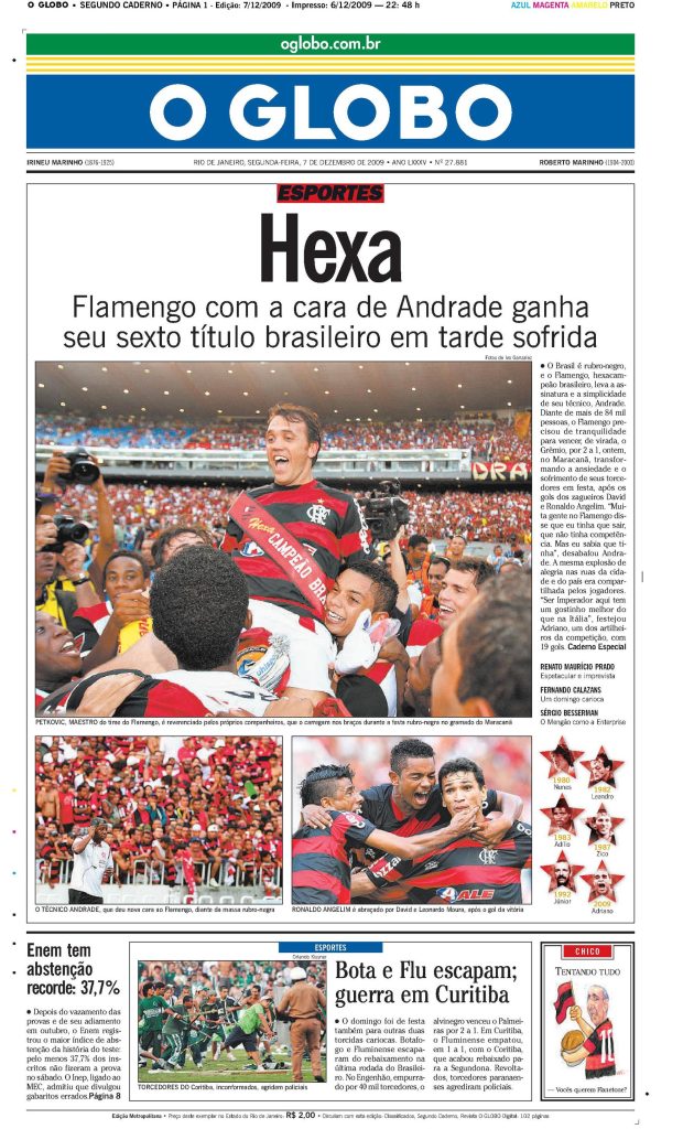 PDF Jornal O Globo de 07/12/2009 – Flamengo Hexacampeão Brasileiro