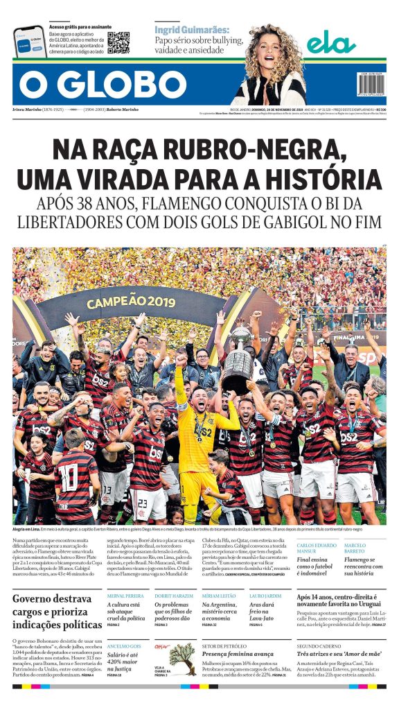 PDF Jornal O Globo de 24/11/2019 – Flamengo Bicampeão Libertadores
