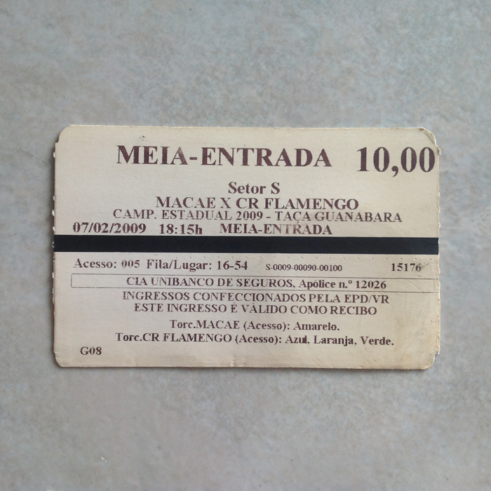 Ingresso Flamengo x Macaé Estádio Raulino de Oliveira 2009
